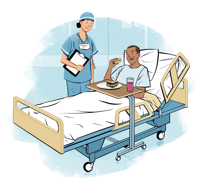 Illustration of surgery patient by Jori Bolton for Apple Magazine