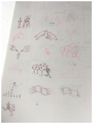 Sketches by Jori Bolton for the Money Deck